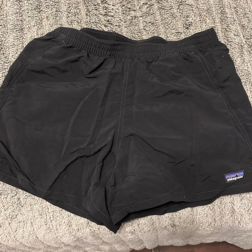 Black Patagonia water resistant shorts.